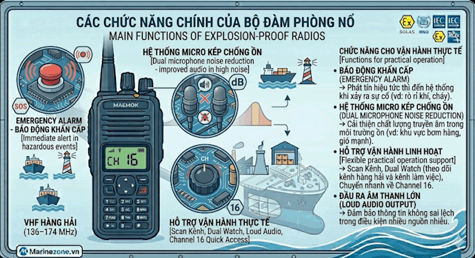 Các chức năng chính của bộ đàm phòng nổ